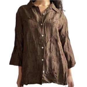 Vintage Chico's floral embroidered faux suede button down loosefit shirt top 2
